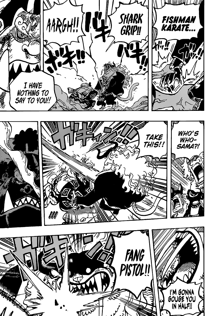 One Piece Manga Chapter 1018 page 15 - Jinbe vs. Who's-Who