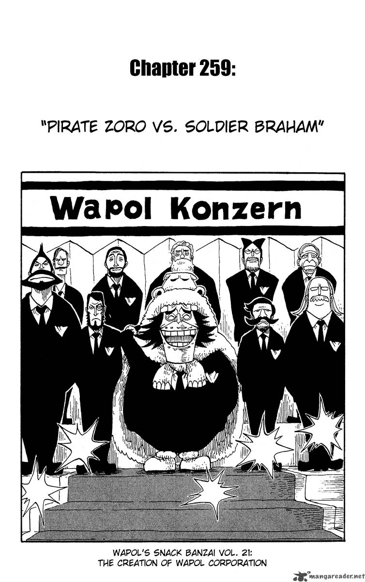 One Piece Manga Chapter 259 page 1 - Pirate Zoro vs. Warrior Braham