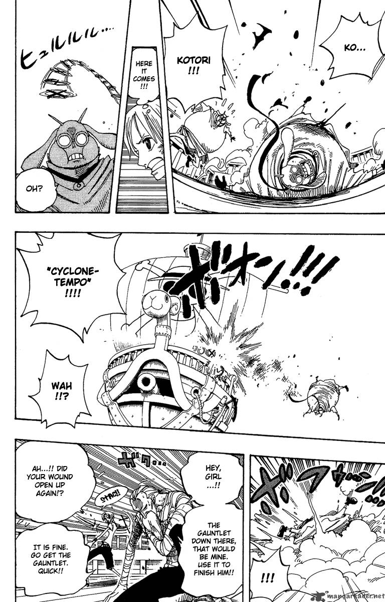 One Piece Manga Chapter 263 page 14 - Pirate Nami and the Weird Knight vs. Divine Soldiers Lieutenants Hotori and Kotori