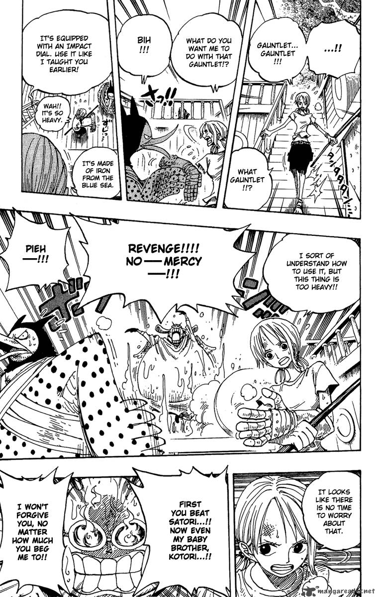 One Piece Manga Chapter 263 page 15 - Pirate Nami and the Weird Knight vs. Divine Soldiers Lieutenants Hotori and Kotori
