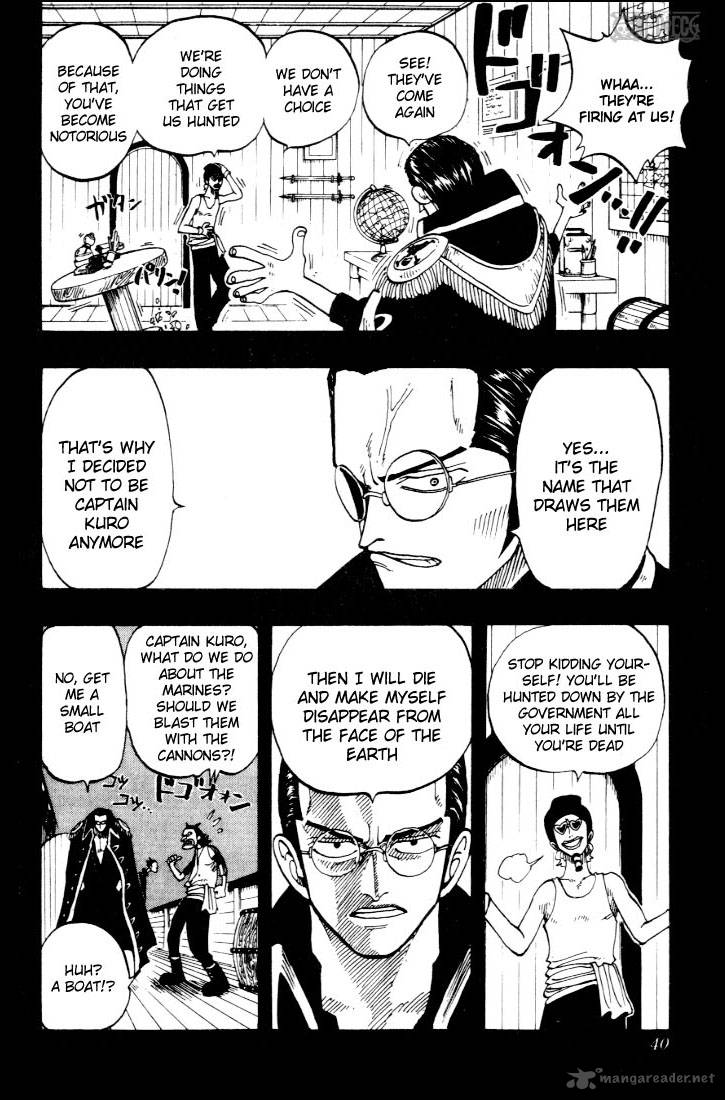 One Piece Manga Chapter 37 page 12 - The Pirate "Kuro of a Hundred Plans"