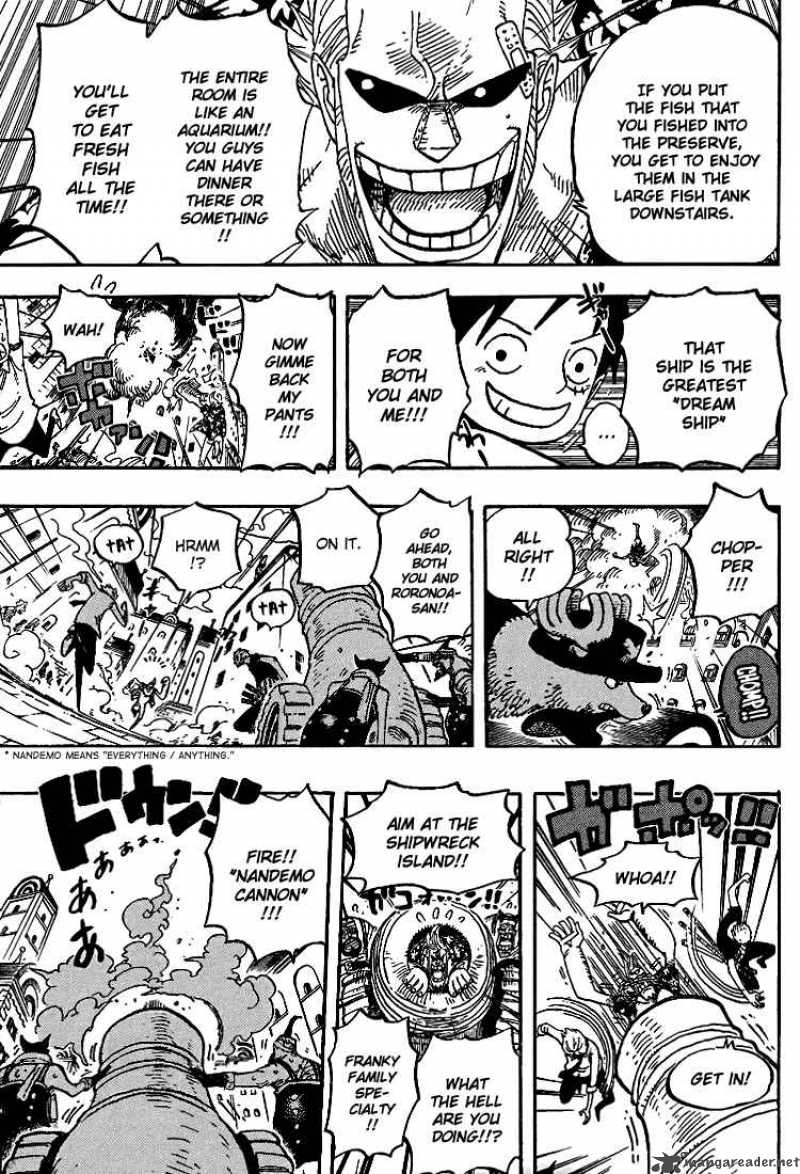 One Piece Manga Chapter 436 page 16 - Pants from Franky House