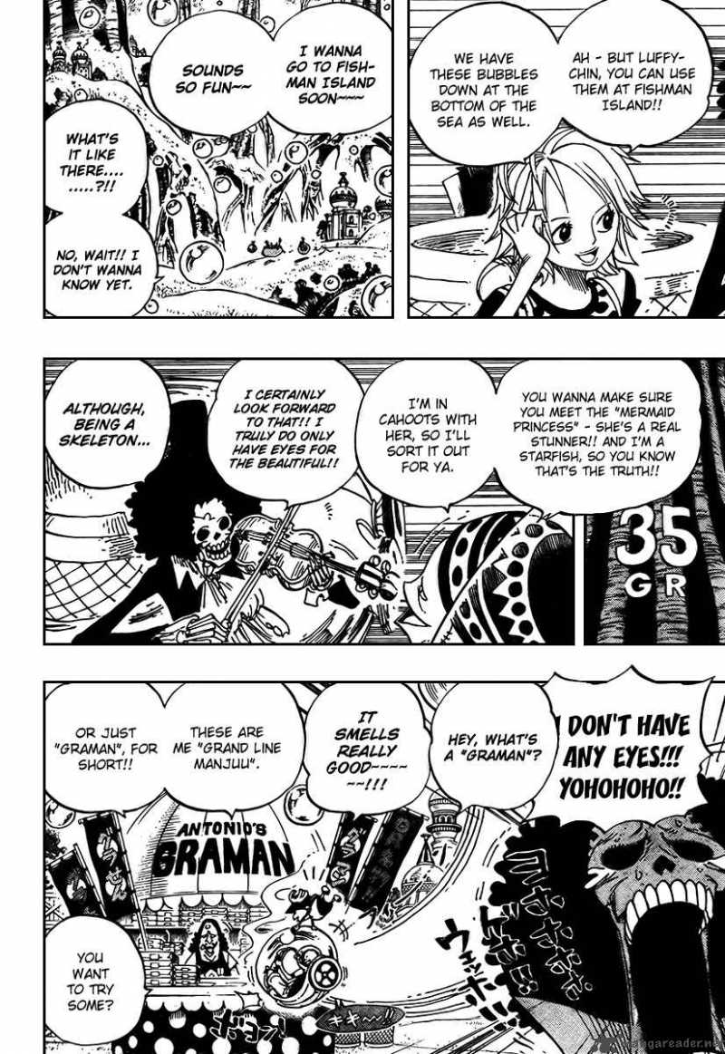 One Piece Manga Chapter 497 page 10 - Adventure on the Archipelago of Dancing Soap Bubbles