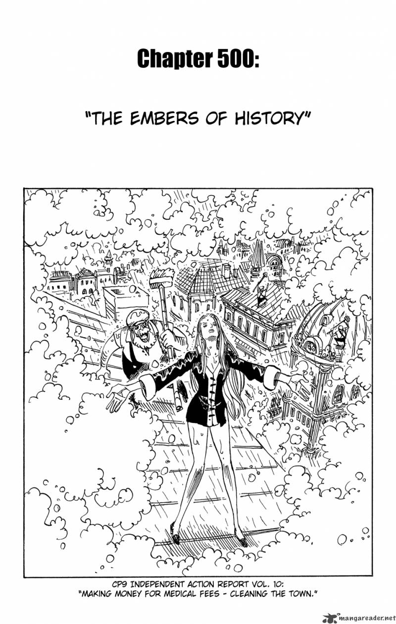 One Piece Manga Chapter 500 page 1 - The Embers of History