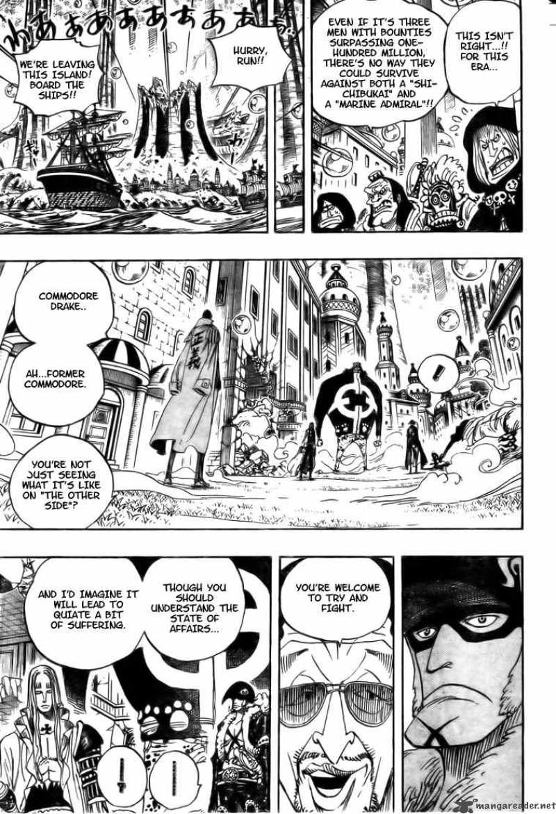 One Piece Manga Chapter 509 page 9 - Kizaru vs. Four Captains