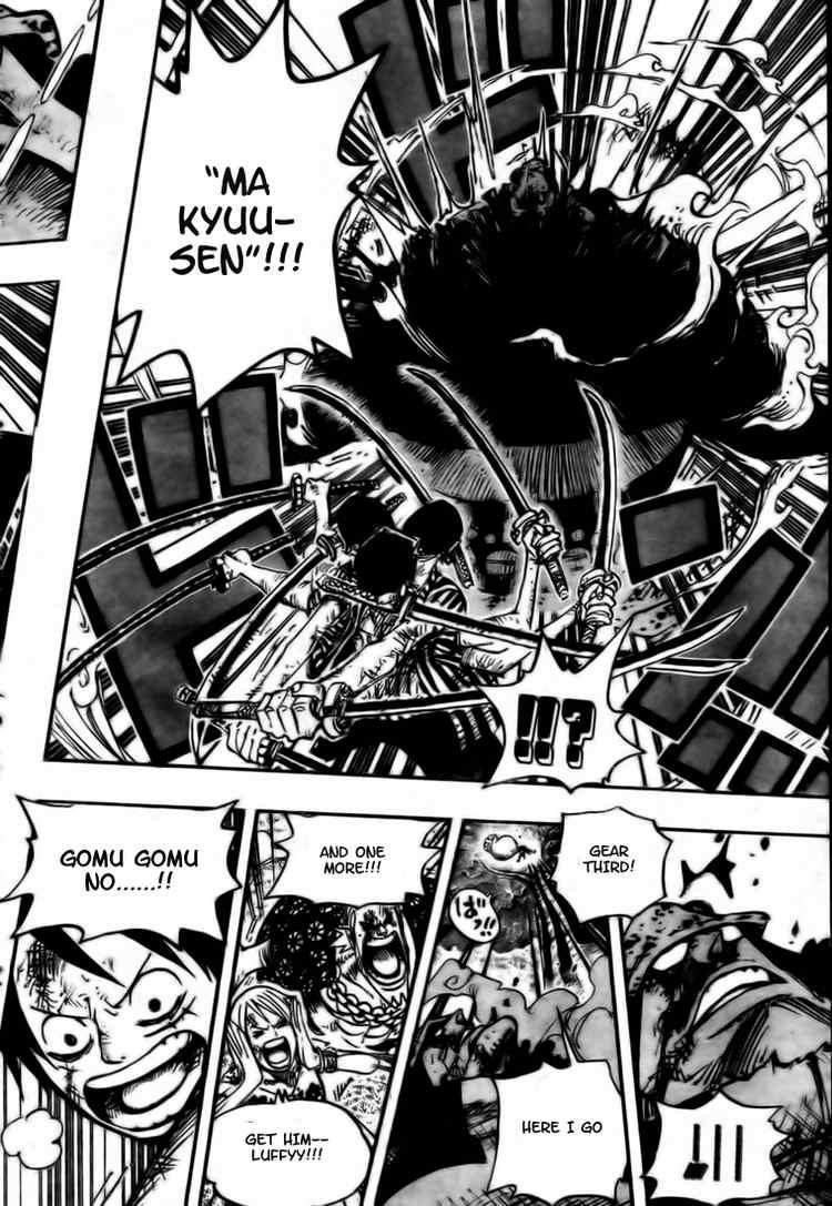One Piece Manga Chapter 510 page 18 - Straw Hat Crew vs. Combat Weapon
