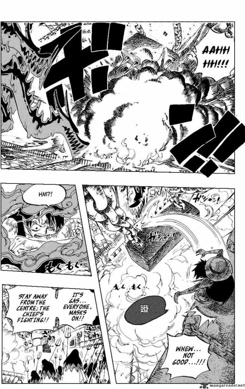 One Piece Manga Chapter 534 page 10 - Chief Warden Magellan vs. Pirate Luffy
