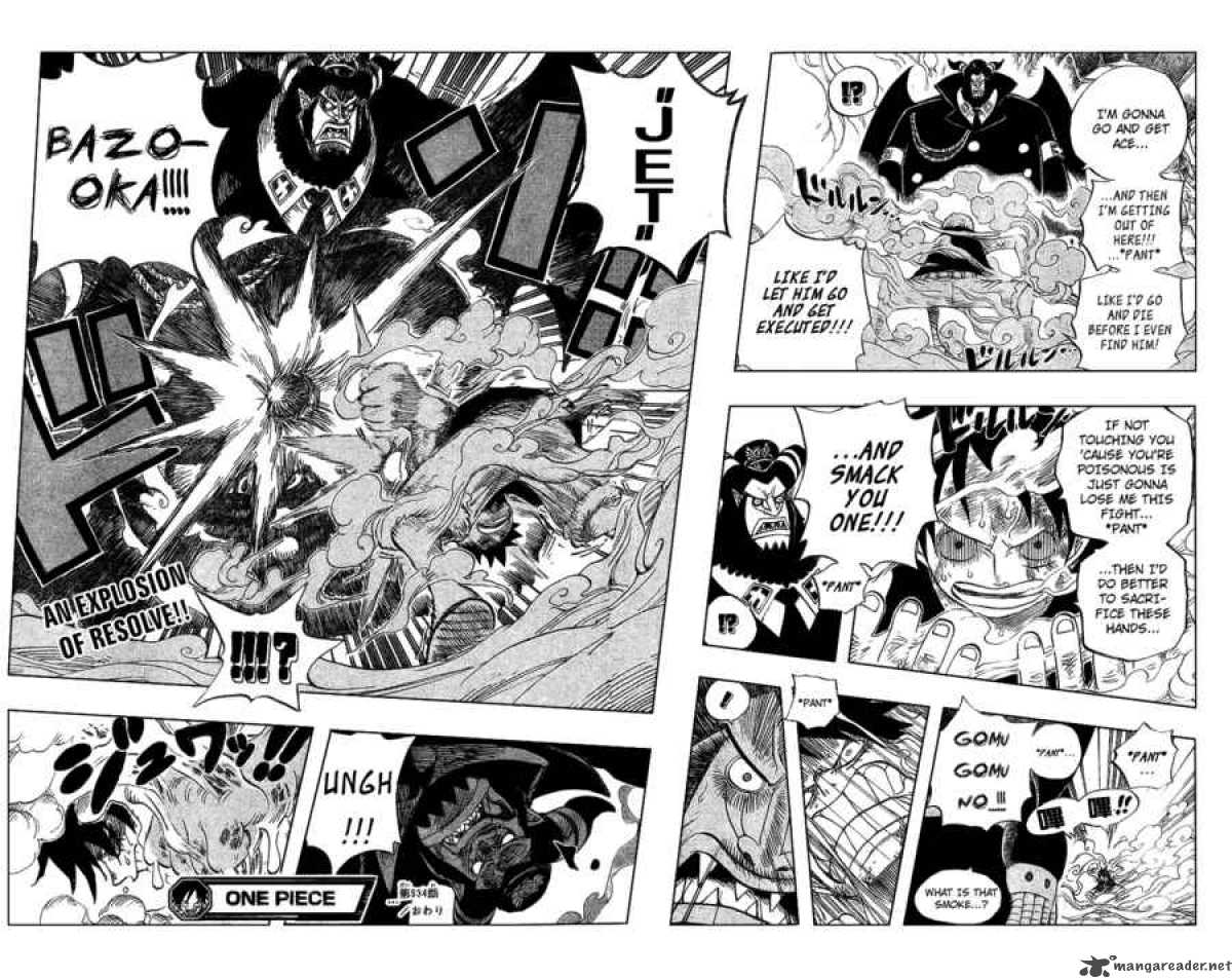 One Piece Manga Chapter 534 page 17 - Chief Warden Magellan vs. Pirate Luffy