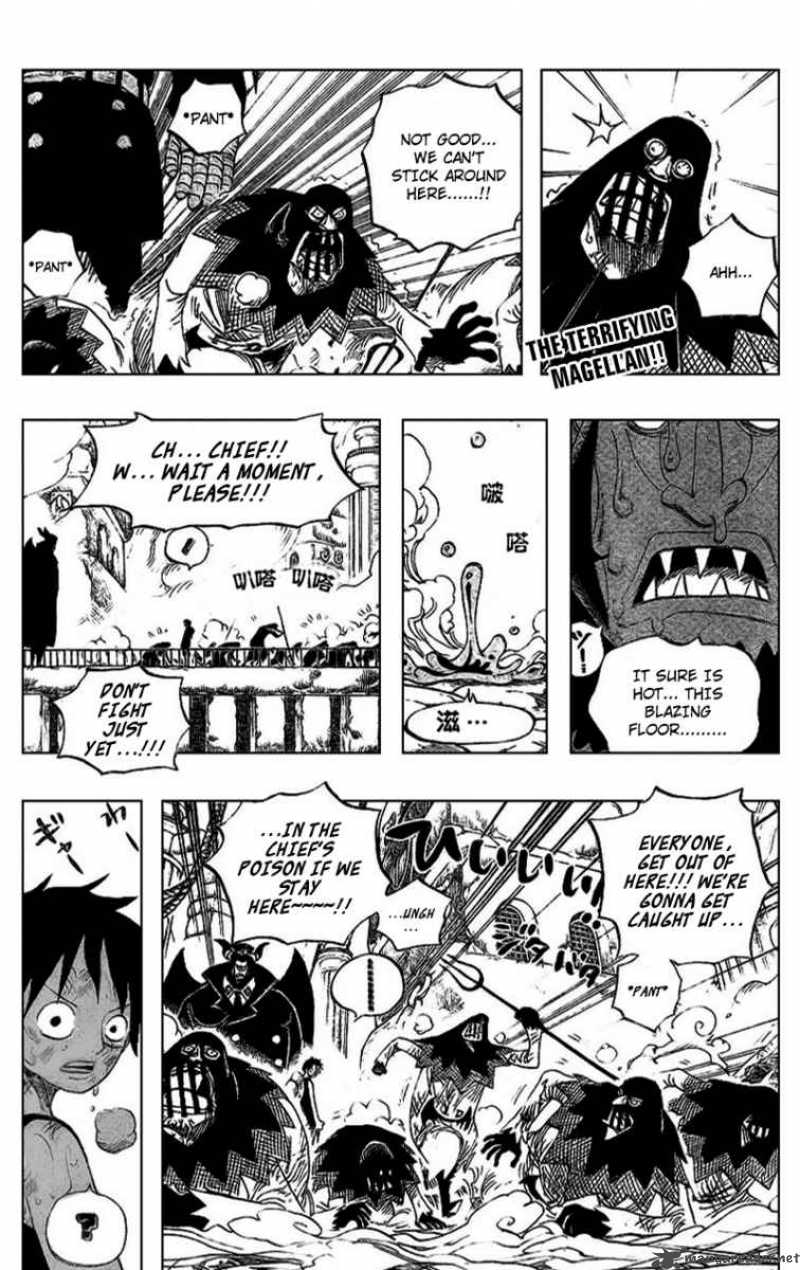 One Piece Manga Chapter 534 page 2 - Chief Warden Magellan vs. Pirate Luffy