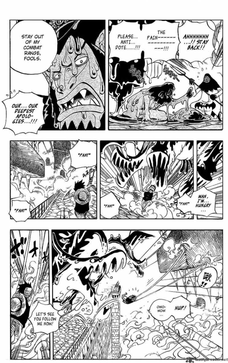 One Piece Manga Chapter 534 page 7 - Chief Warden Magellan vs. Pirate Luffy
