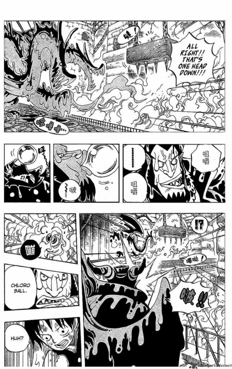 One Piece Manga Chapter 534 page 9 - Chief Warden Magellan vs. Pirate Luffy