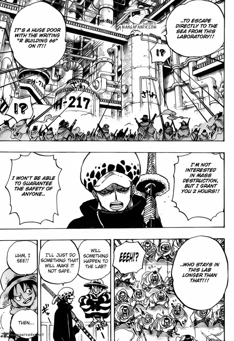 One Piece Manga Chapter 678 page 12 - Lobby of Laboratory Section A