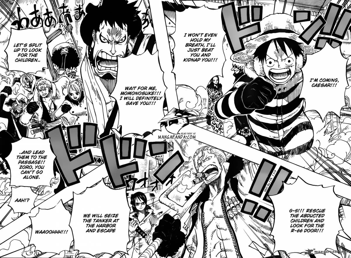 One Piece Manga Chapter 678 page 13 - Lobby of Laboratory Section A