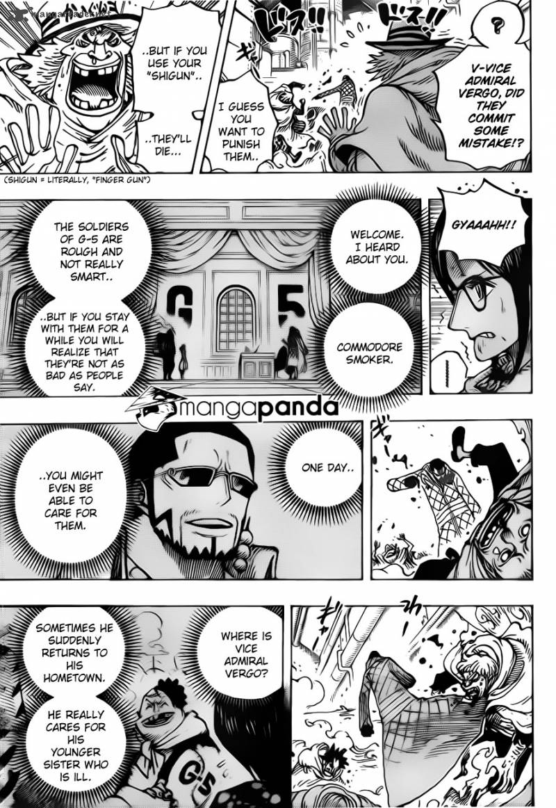 One Piece Manga Chapter 680 page 13 - Marine G-5 Base Commander Vergo the Demon Bamboo