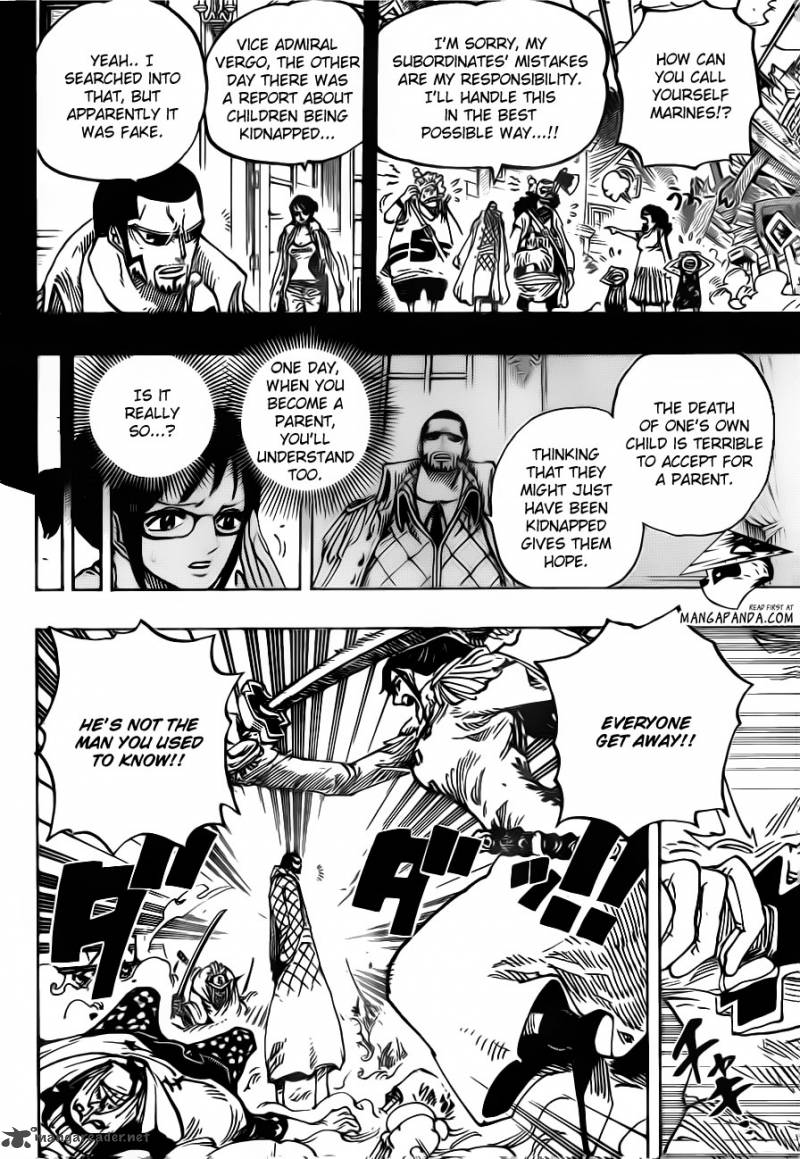 One Piece Manga Chapter 680 page 14 - Marine G-5 Base Commander Vergo the Demon Bamboo