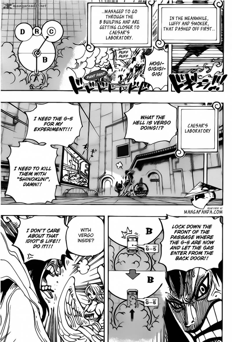 One Piece Manga Chapter 680 page 19 - Marine G-5 Base Commander Vergo the Demon Bamboo