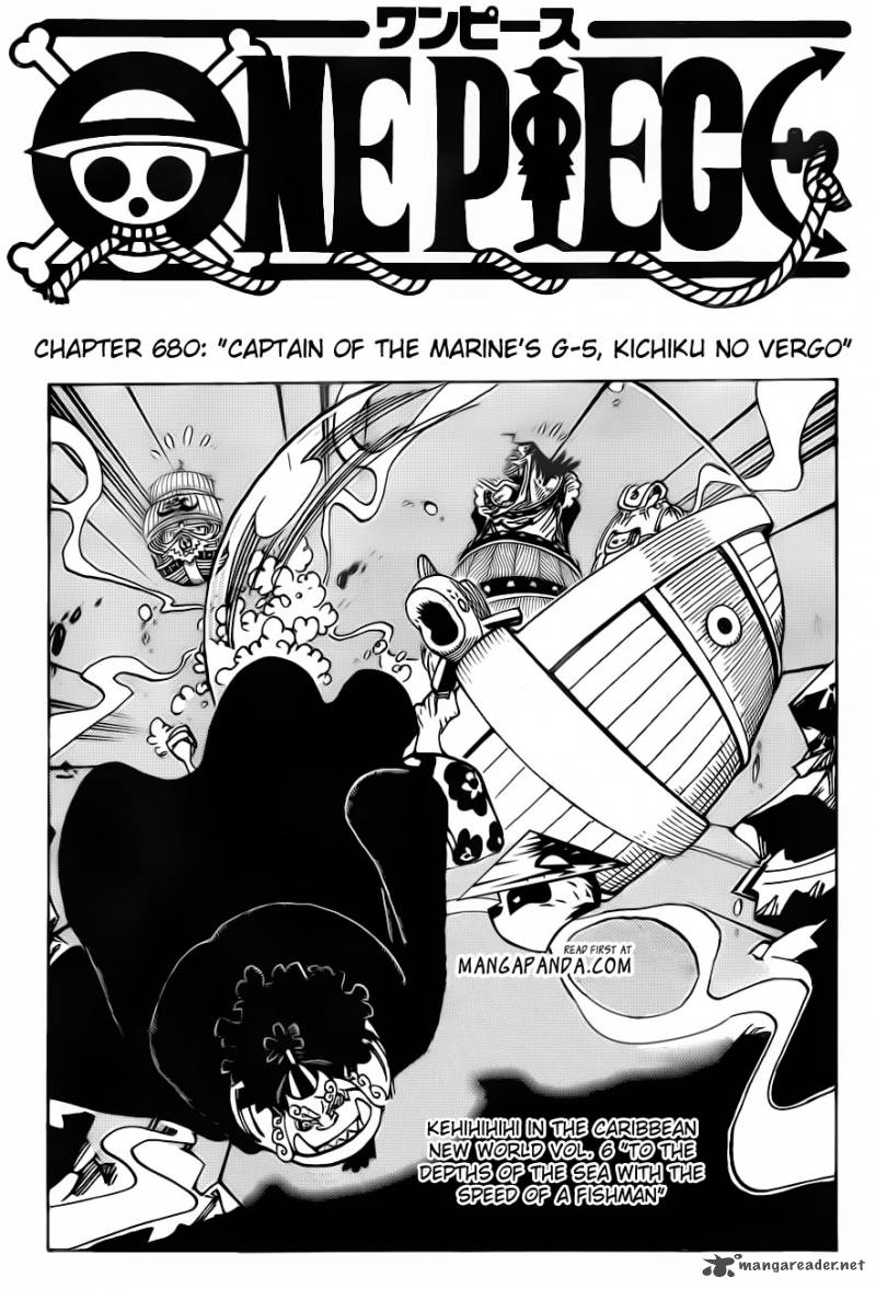 One Piece Manga Chapter 680 page 3 - Marine G-5 Base Commander Vergo the Demon Bamboo