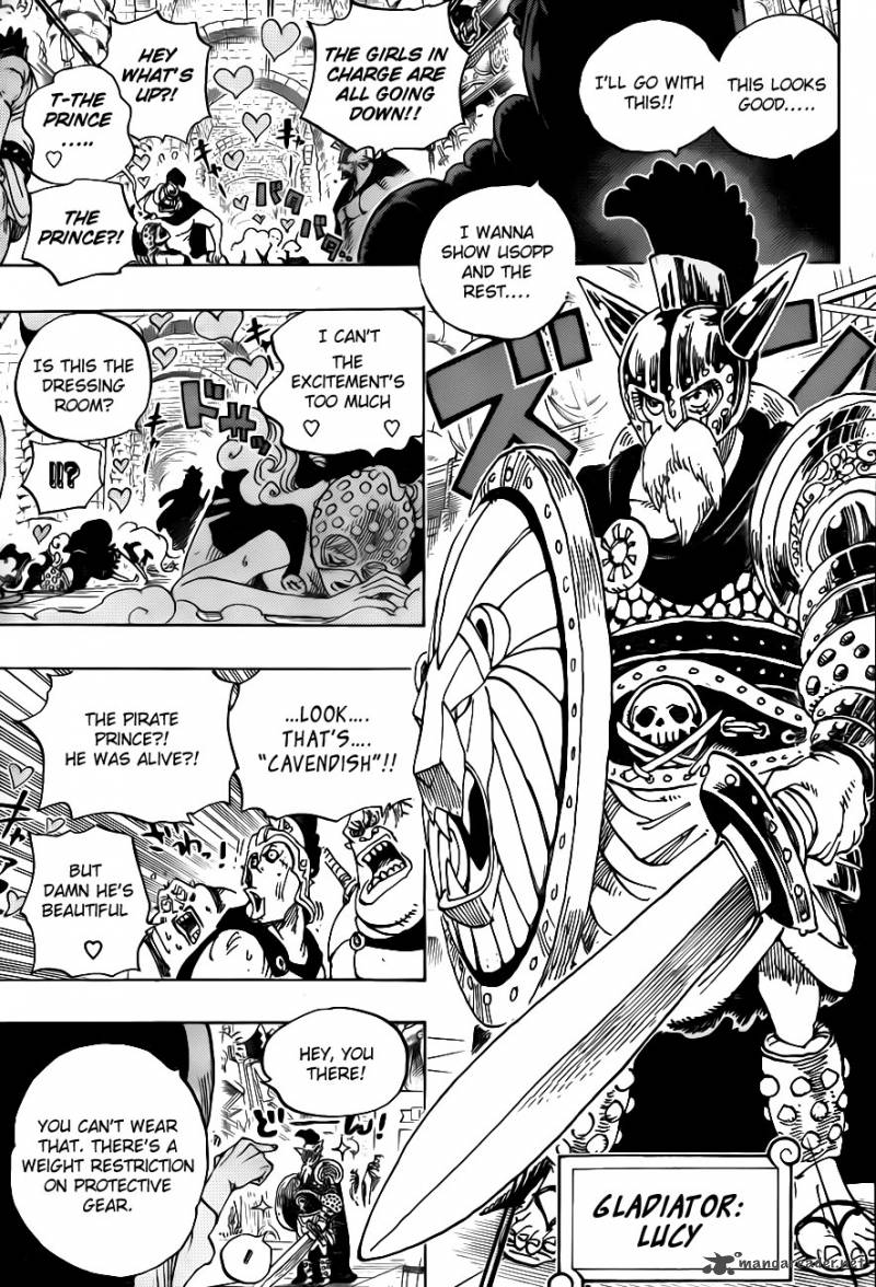 One Piece Manga Chapter 704 page 11 - Lucy and the Statue of Kyros