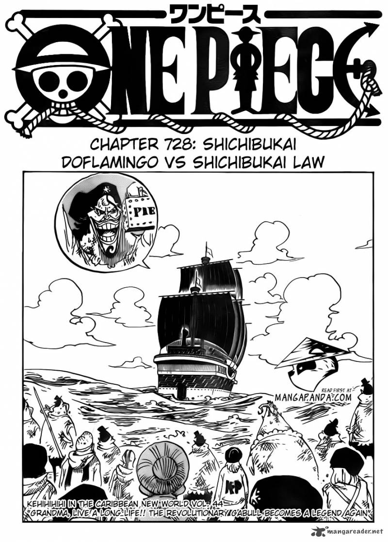 One Piece Manga Chapter 729 page 1 - Warlord Doflamingo vs. Warlord Law