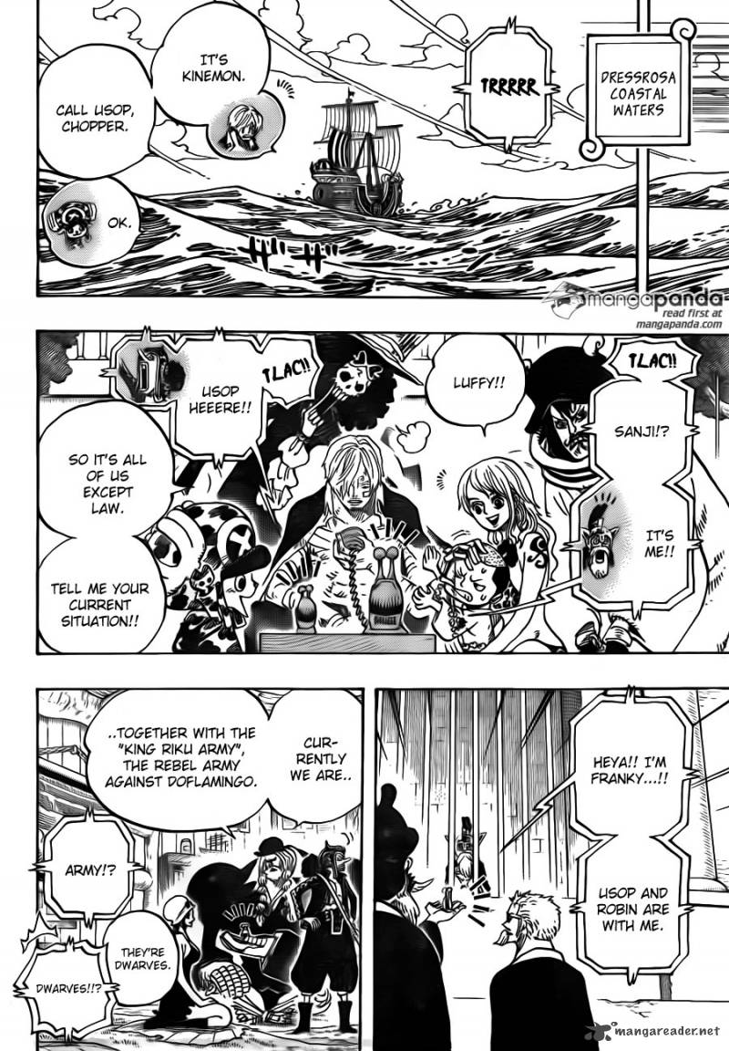 One Piece Manga Chapter 729 page 10 - Warlord Doflamingo vs. Warlord Law