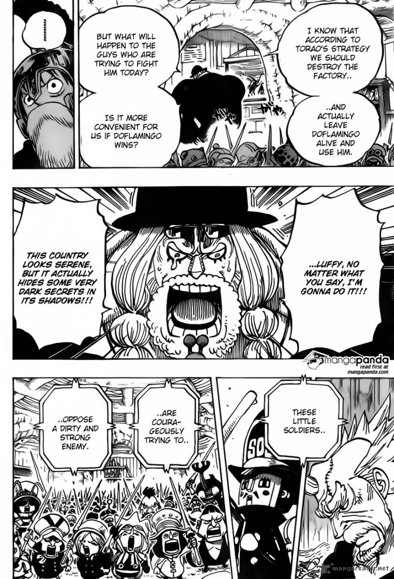 One Piece Manga Chapter 729 page 12 - Warlord Doflamingo vs. Warlord Law