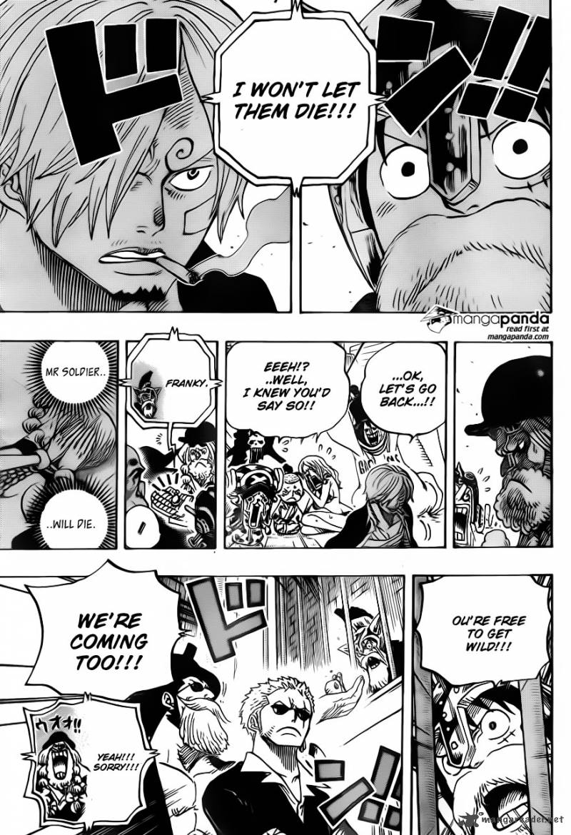 One Piece Manga Chapter 729 page 13 - Warlord Doflamingo vs. Warlord Law