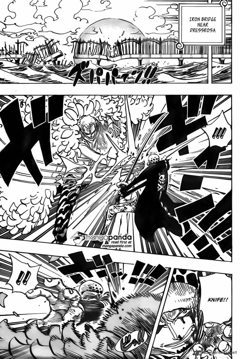One Piece Manga Chapter 729 page 3 - Warlord Doflamingo vs. Warlord Law
