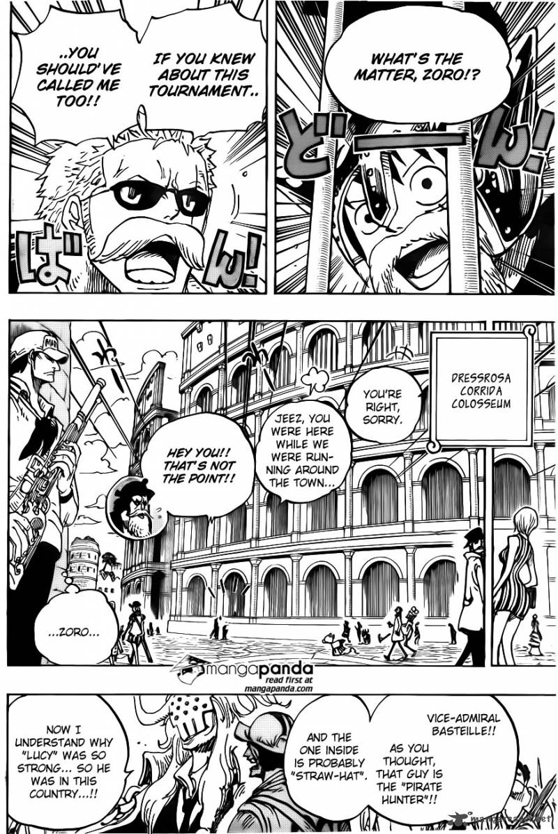 One Piece Manga Chapter 729 page 8 - Warlord Doflamingo vs. Warlord Law
