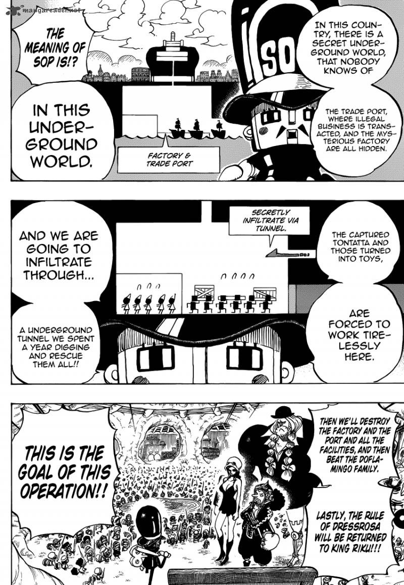 One Piece Manga Chapter 731 page 6 - Operation Dressrosa SOP