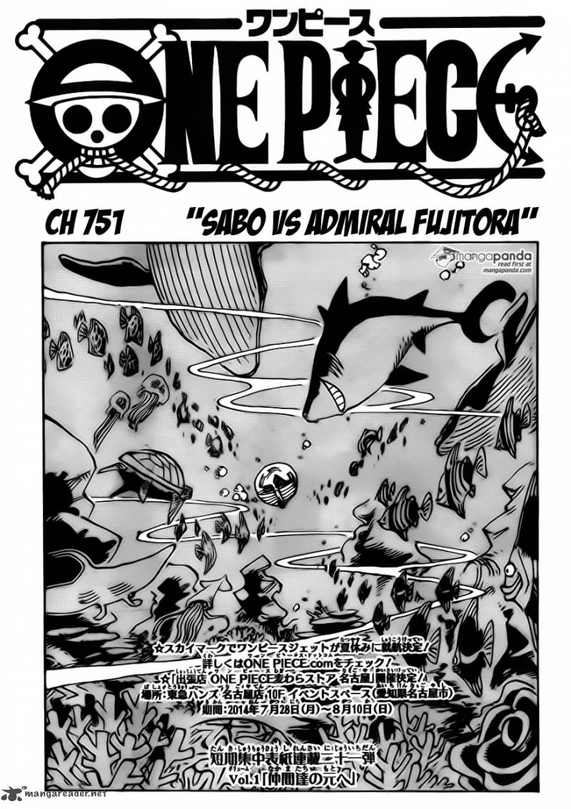 One Piece Manga Chapter 751 page 1 - Sabo vs. Admiral Fujitora