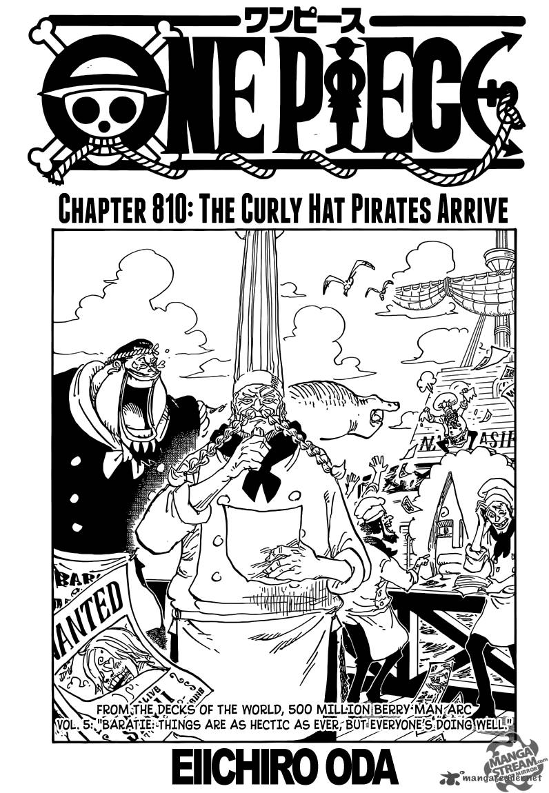 One Piece Manga Chapter 810 page 1 - The Curly Hat Pirates Arrive