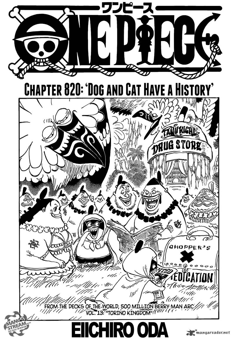 One Piece Manga Chapter 820 page 1 - Dog and Cat Have a History