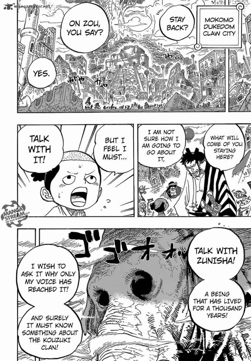 One Piece Manga Chapter 822 page 4 - Descending the Elephant