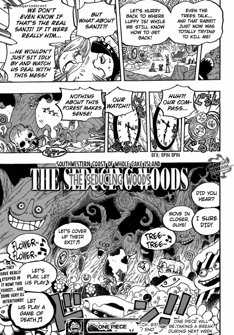 One Piece Manga Chapter 831 page 17 - Adventure in the Mysterious Forest