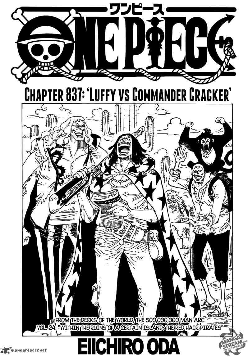 One Piece Manga Chapter 837 page 1 - Luffy vs. Commander Cracker