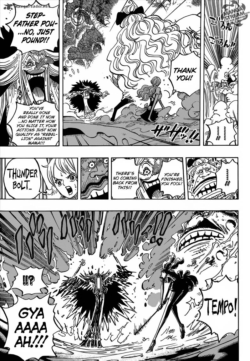 One Piece Manga Chapter 837 page 10 - Luffy vs. Commander Cracker