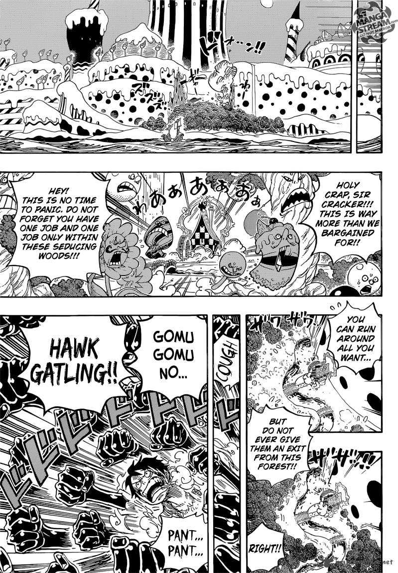 One Piece Manga Chapter 837 page 12 - Luffy vs. Commander Cracker