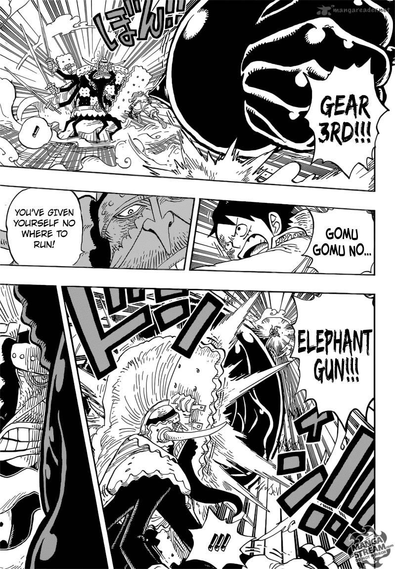 One Piece Manga Chapter 837 page 3 - Luffy vs. Commander Cracker