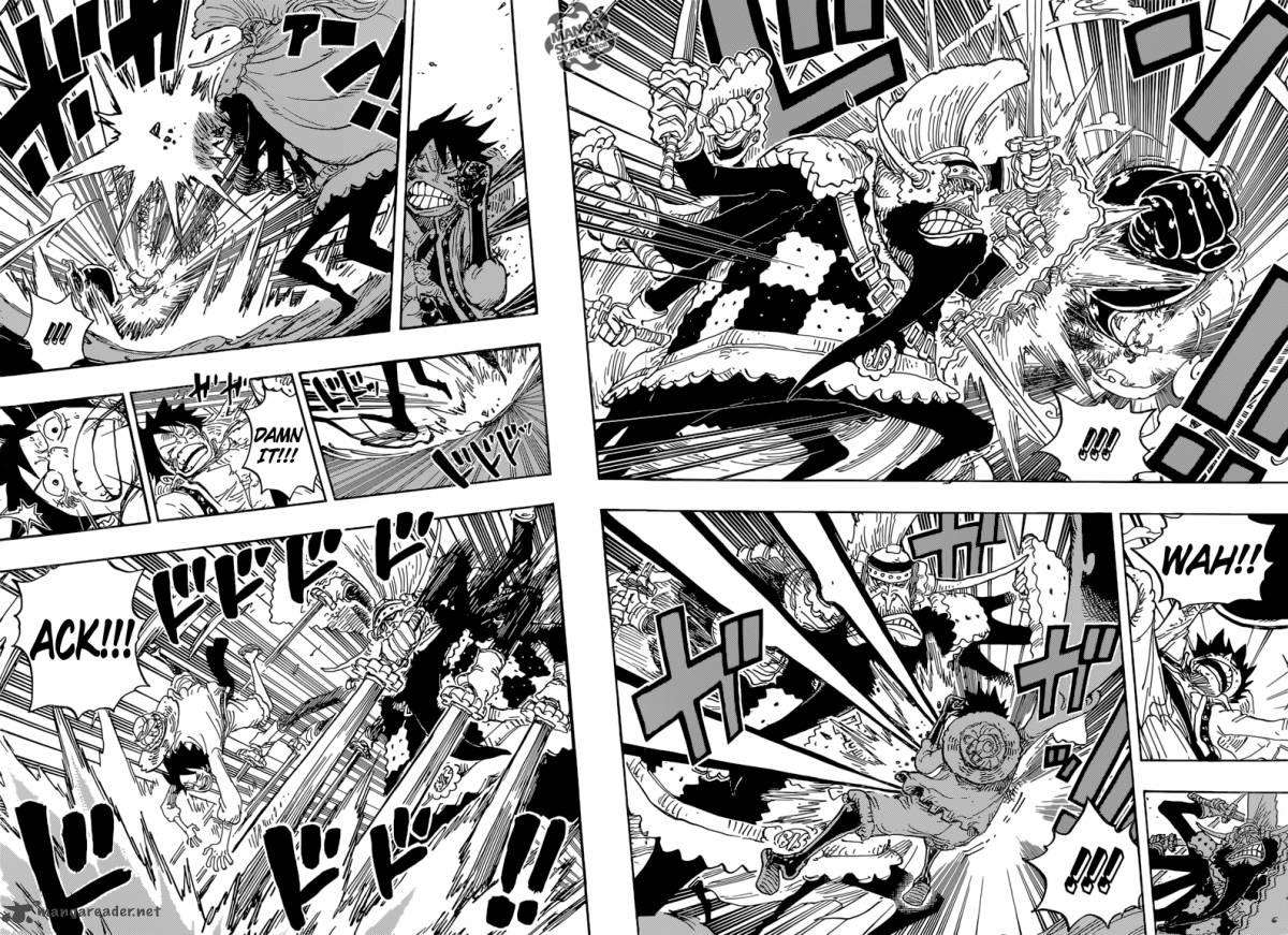 One Piece Manga Chapter 837 page 4 - Luffy vs. Commander Cracker