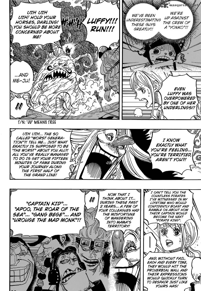 One Piece Manga Chapter 837 page 7 - Luffy vs. Commander Cracker