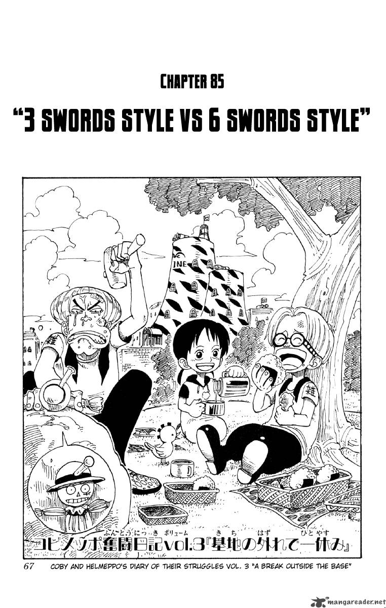 One Piece Manga Chapter 85 page 1 - Three Sword Style vs. Six Sword Style