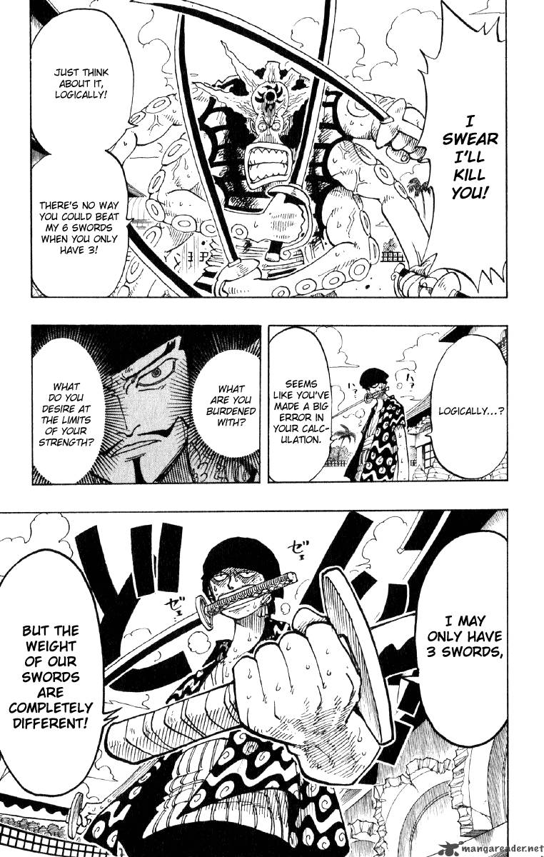 One Piece Manga Chapter 85 page 7 - Three Sword Style vs. Six Sword Style