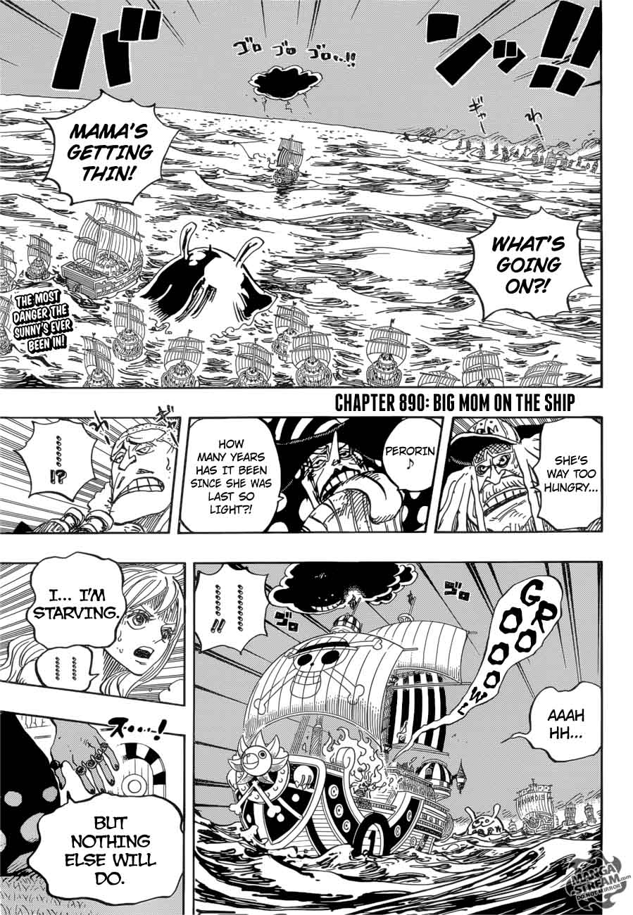 One Piece Manga Chapter 890 page 3 - Big Mom on the Ship